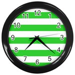 Horizontal Stripes - White and Lime Green Wall Clock (Black)