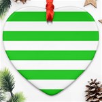 Horizontal Stripes - White and Lime Green Ornament (Heart)