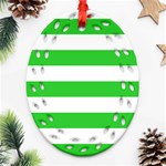 Horizontal Stripes - White and Lime Green Oval Filigree Ornament (Two Sides)