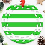 Horizontal Stripes - White and Lime Green Round Filigree Ornament (Two Sides)