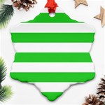 Horizontal Stripes - White and Lime Green Snowflake Ornament (Two Sides)