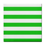 Horizontal Stripes - White and Lime Green Tile Coaster
