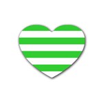 Horizontal Stripes - White and Lime Green Rubber Coaster (Heart)