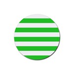 Horizontal Stripes - White and Lime Green Rubber Round Coaster (4 pack)