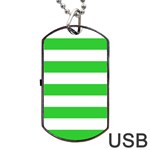 Horizontal Stripes - White and Lime Green Dog Tag USB Flash (One Side)