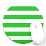 Horizontal Stripes - White and Lime Green Round Mousepad