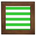 Horizontal Stripes - White and Lime Green Framed Tile