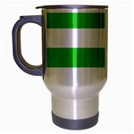 Horizontal Stripes - White and Lime Green Travel Mug (Silver Gray)