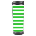 Horizontal Stripes - White and Lime Green Travel Tumbler