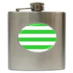 Horizontal Stripes - White and Lime Green Hip Flask (6 oz)