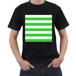 Horizontal Stripes - White and Lime Green Men s T-Shirt (Black)