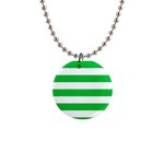 Horizontal Stripes - White and Dark Pastel Green 1  Button Necklace