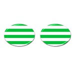 Horizontal Stripes - White and Dark Pastel Green Cufflinks (Oval)
