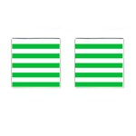 Horizontal Stripes - White and Dark Pastel Green Cufflinks (Square)