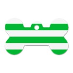 Horizontal Stripes - White and Dark Pastel Green Dog Tag Bone (One Side)