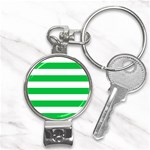 Horizontal Stripes - White and Dark Pastel Green Nail Clippers Key Chain