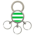 Horizontal Stripes - White and Dark Pastel Green 3-Ring Key Chain