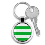 Horizontal Stripes - White and Dark Pastel Green Key Chain (Round)