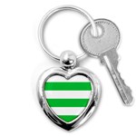 Horizontal Stripes - White and Dark Pastel Green Key Chain (Heart)
