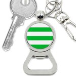 Horizontal Stripes - White and Dark Pastel Green Bottle Opener Key Chain