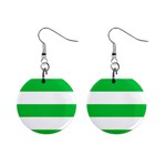 Horizontal Stripes - White and Dark Pastel Green 1  Button Earrings
