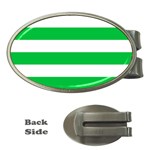 Horizontal Stripes - White and Dark Pastel Green Money Clip (Oval)