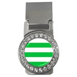 Horizontal Stripes - White and Dark Pastel Green Money Clip (CZ)