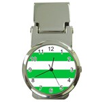 Horizontal Stripes - White and Dark Pastel Green Money Clip Watch