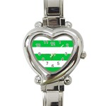 Horizontal Stripes - White and Dark Pastel Green Heart Italian Charm Watch