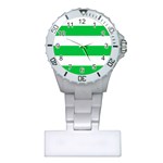 Horizontal Stripes - White and Dark Pastel Green Nurses Watch