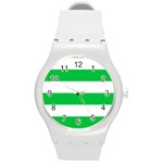 Horizontal Stripes - White and Dark Pastel Green Round Plastic Sport Watch (M)