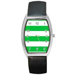 Horizontal Stripes - White and Dark Pastel Green Barrel Style Metal Watch