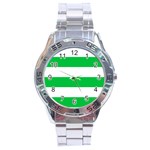 Horizontal Stripes - White and Dark Pastel Green Stainless Steel Analogue Watch