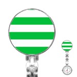 Horizontal Stripes - White and Dark Pastel Green Stainless Steel Nurses Watch