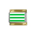 Horizontal Stripes - White and Dark Pastel Green Gold Trim Italian Charm (9mm)