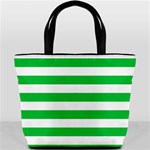 Horizontal Stripes - White and Dark Pastel Green Bucket Bag