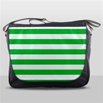 Horizontal Stripes - White and Dark Pastel Green Messenger Bag