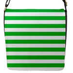 Horizontal Stripes - White and Dark Pastel Green Flap Closure Messenger Bag (S)