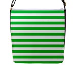 Horizontal Stripes - White and Dark Pastel Green Flap Closure Messenger Bag (L)
