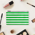 Horizontal Stripes - White and Dark Pastel Green Cosmetic Bag (S)
