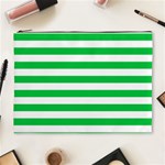 Horizontal Stripes - White and Dark Pastel Green Cosmetic Bag (XL)