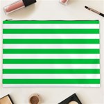 Horizontal Stripes - White and Dark Pastel Green Cosmetic Bag (XXL)