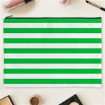 Horizontal Stripes - White and Dark Pastel Green Cosmetic Bag (XXXL)