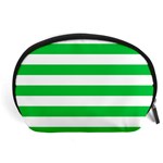 Horizontal Stripes - White and Dark Pastel Green Accessory Pouch (Large)