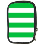 Horizontal Stripes - White and Dark Pastel Green Compact Camera Leather Case