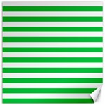 Horizontal Stripes - White and Dark Pastel Green Canvas 12  x 12 