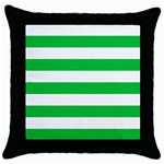 Horizontal Stripes - White and Dark Pastel Green Throw Pillow Case (Black)
