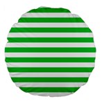 Horizontal Stripes - White and Dark Pastel Green Large 18  Premium Round Cushion
