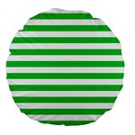 Horizontal Stripes - White and Dark Pastel Green Large 18  Premium Flano Round Cushion
