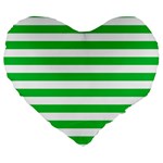 Horizontal Stripes - White and Dark Pastel Green Large 19  Premium Heart Shape Cushion